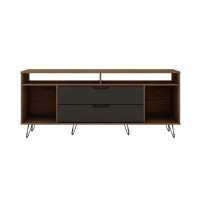 Manhattan Comfort 130GMC7 Rockefeller 62.99 TV Stand with Metal Legs and 2 Drawers in Nature and Textured Grey